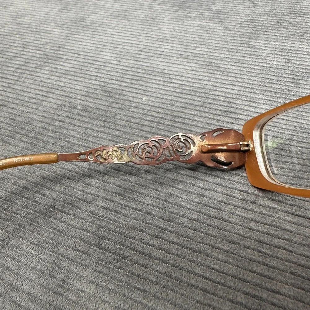 Lipstick Brown Rectangular y2k Eyeglass Frames Filigree Temples Floral Design